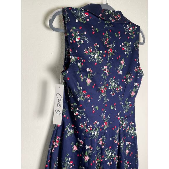 NWT Chetta B Women's Shift Fit Midi Dress Blue 10 Strawberry Floral Novelty Chic - Picture 11 of 16